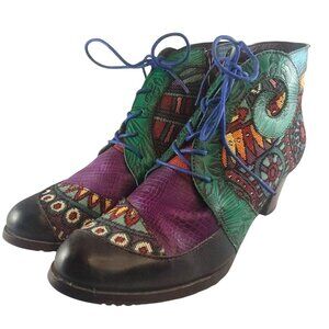 Socofy Women's Ankle Booties Shoes Size 41/10.5 Multicolor Leather Boho Artsy